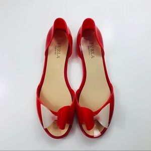 Furla Women's 41  Red White Jelly Bow Flats